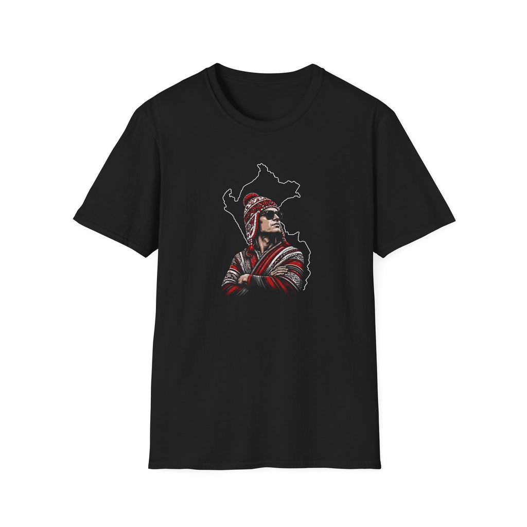 Peruvian-Inspired Graphic T-Shirt — Andean Portrait with Map Outline