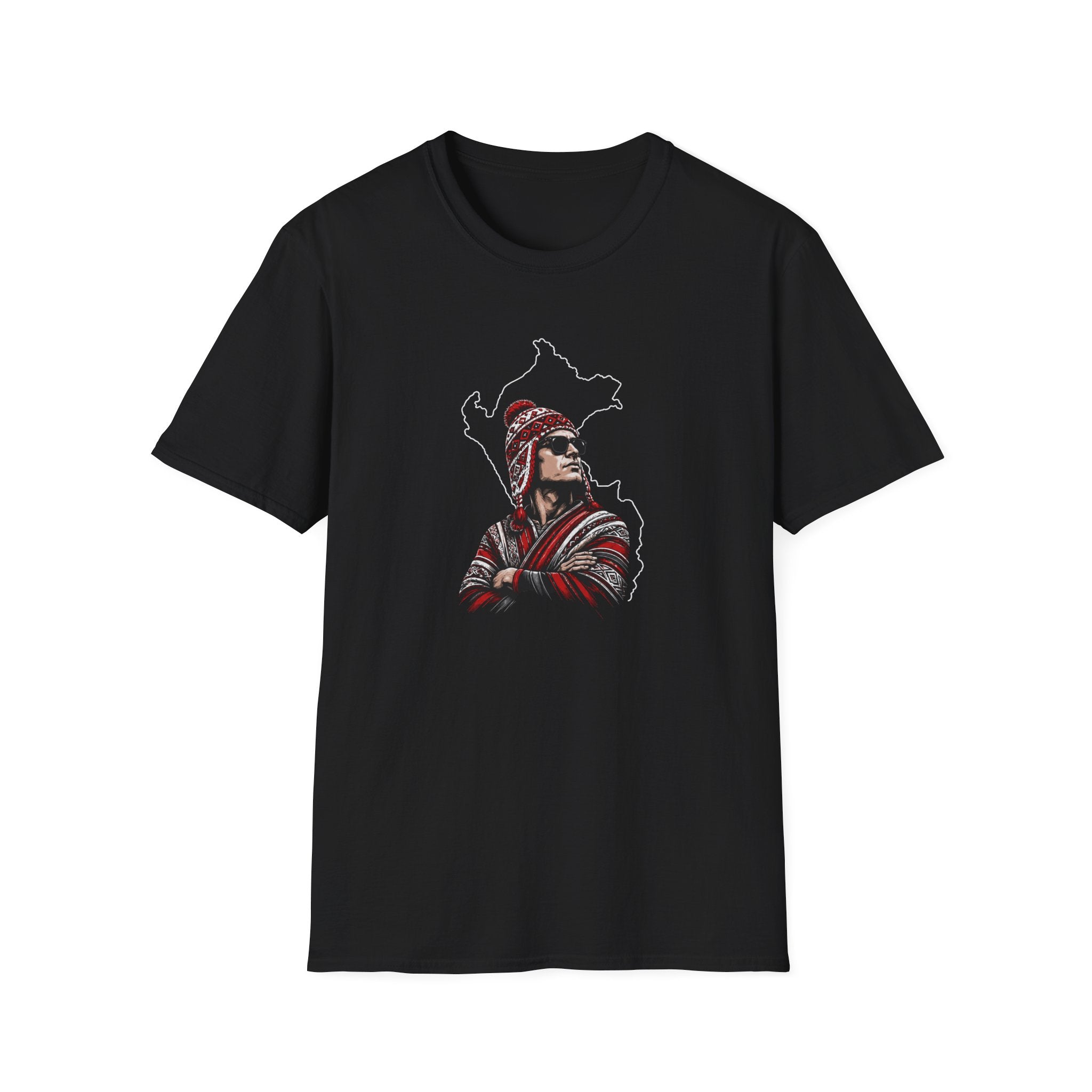 Peruvian-Inspired Graphic T-Shirt — Andean Portrait with Map Outline